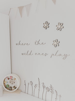 3 Holzblumen mit Rattan Gravur Wanddeko für Kinderzimmer und Babyzimmer - BohoWildflowerVibes