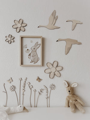 3 Holzblumen mit Rattan Gravur Wanddeko für Kinder- und Babyzimmer - BohoWildflowerVibes