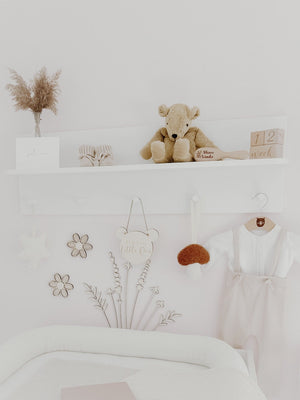 3 Holzblumen mit Rattan Gravur Wanddeko für Kinderzimmer und Babyzimmer - BohoWildflowerVibes