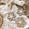 3 Holzblumen mit Rattan Gravur Wanddeko für Kinderzimmer und Babyzimmer