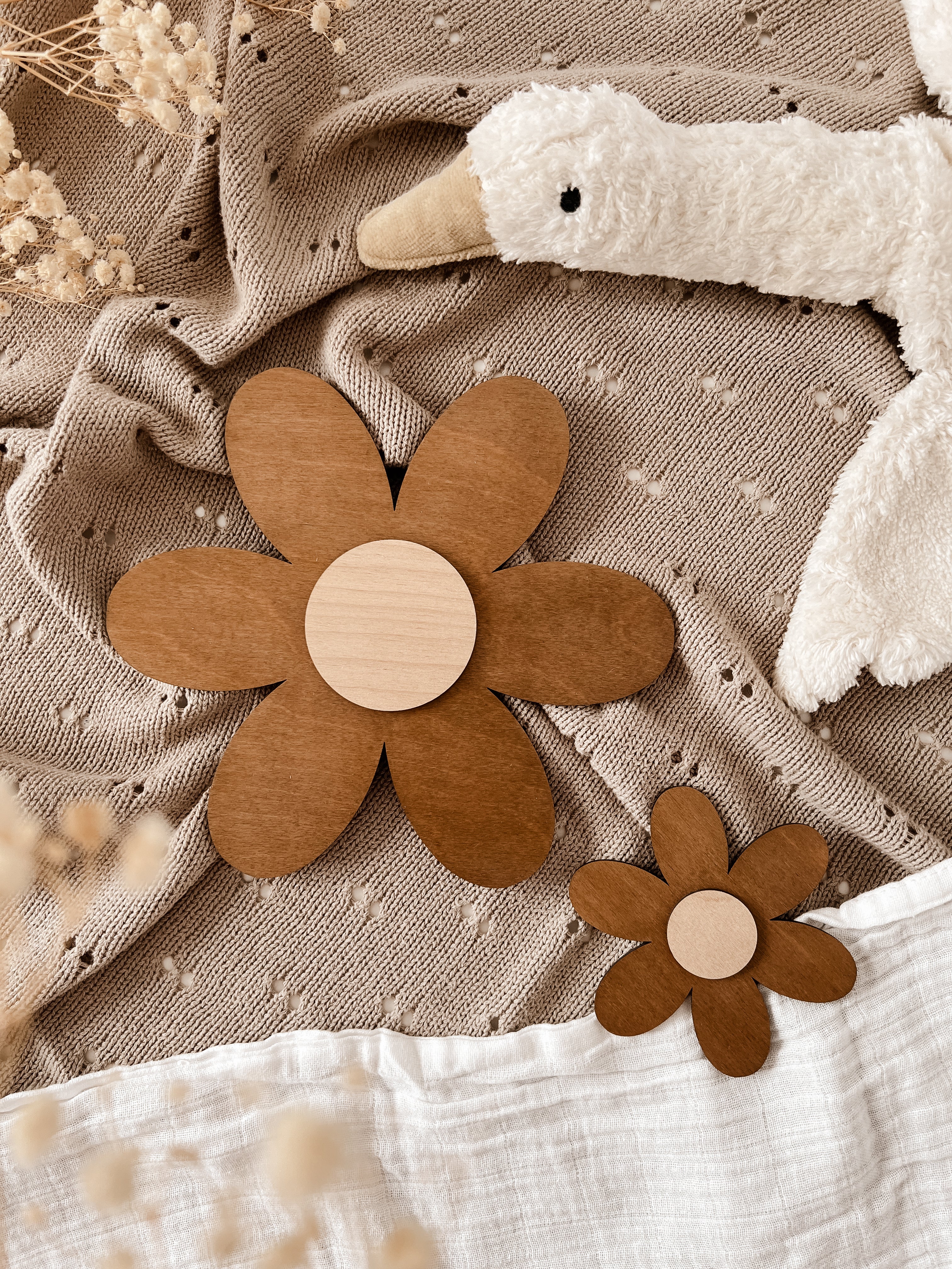 3 Holzblumen Nussbraun, Birke - BohoWildflowerVibes