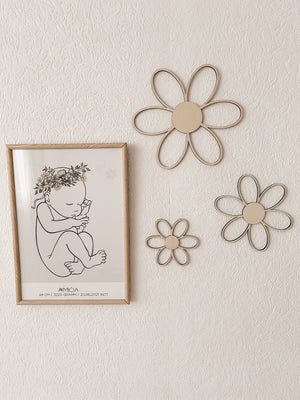 3 Holzblumen Wanddeko für Kinder- und Babyzimmer - BohoWildflowerVibes