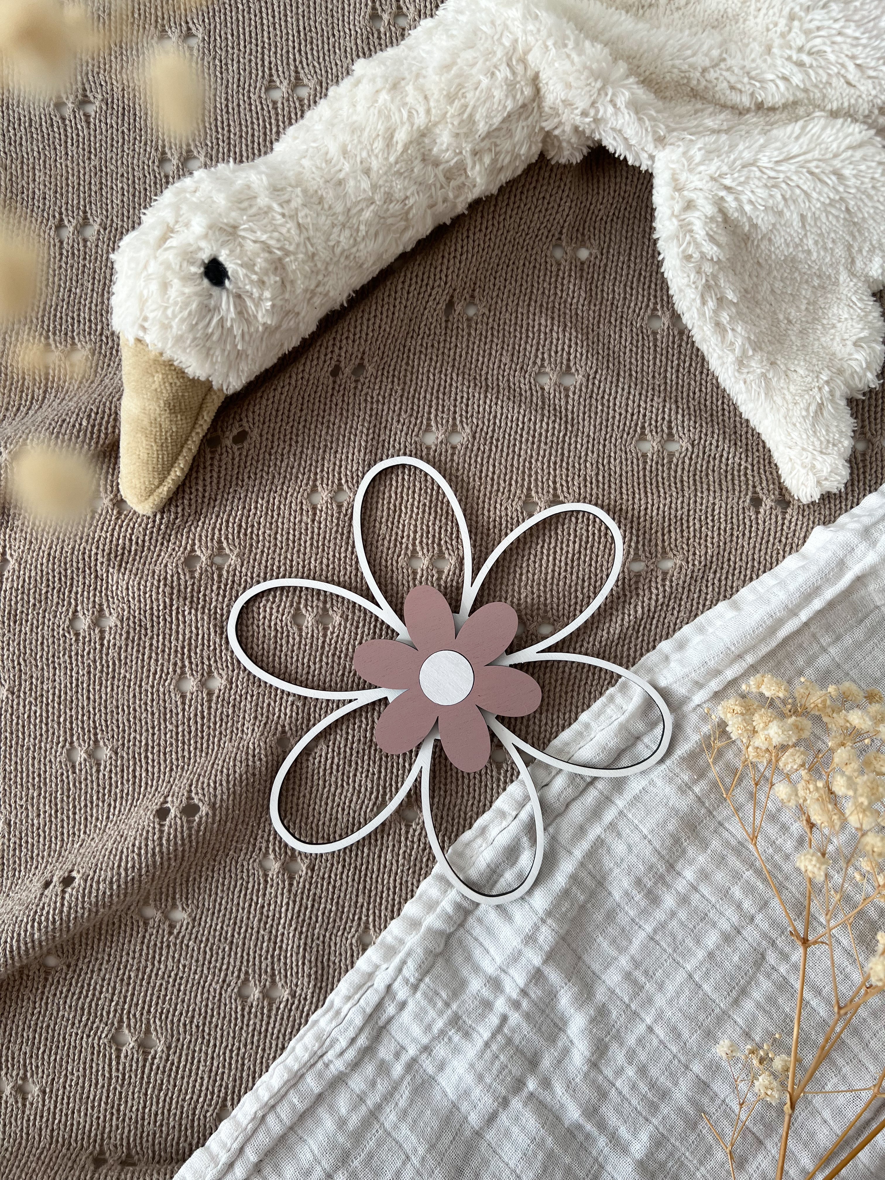 3 Holzblumen - weiß, rosé/violett - BohoWildflowerVibes
