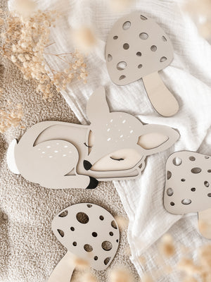 3 Pilze aus Holz - Beige, Birke - BohoWildflowerVibes