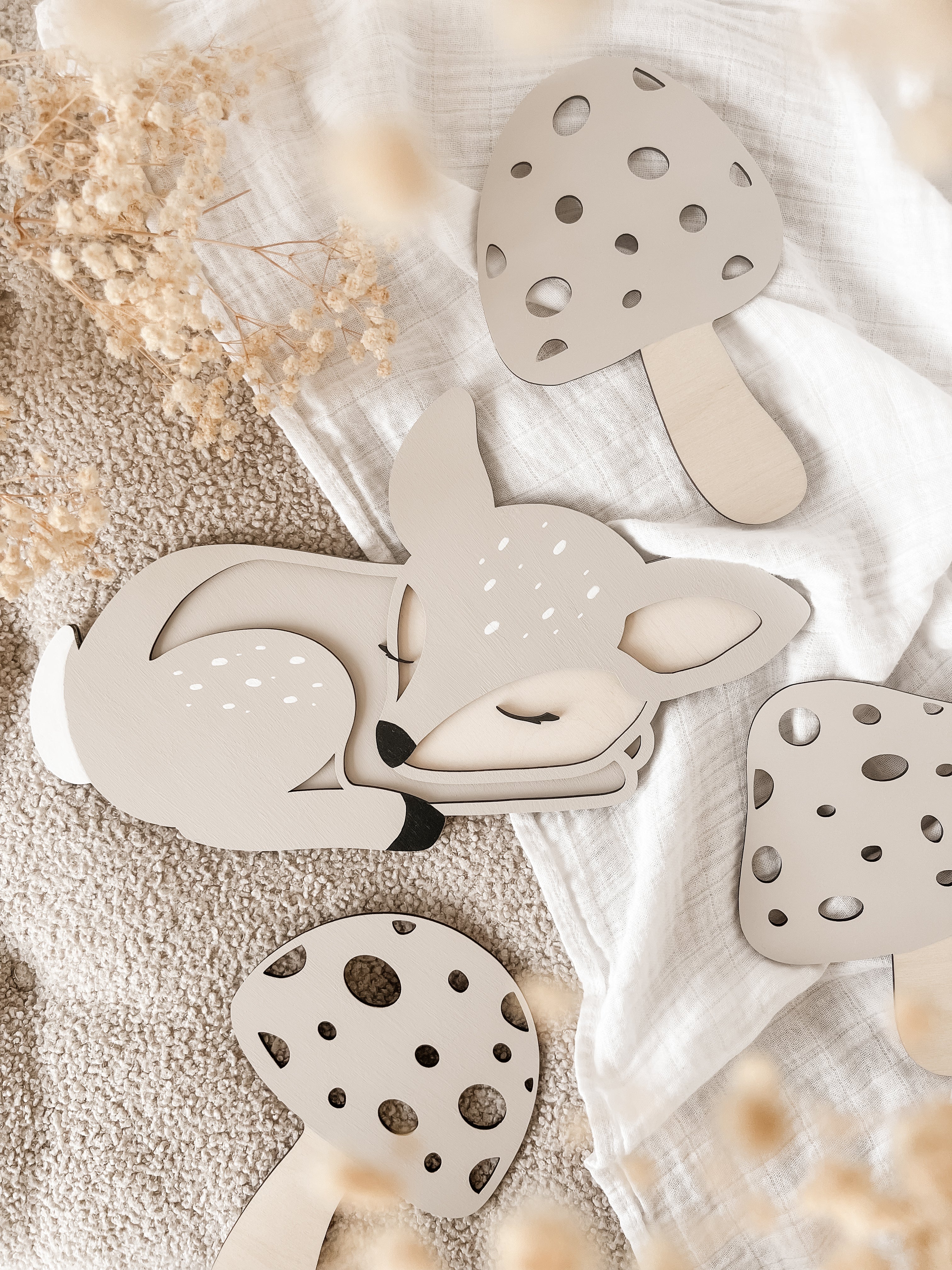 3 Pilze aus Holz - Beige, Birke - BohoWildflowerVibes