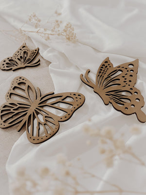 3 Schmetterlinge aus Holz - Nussbraun Wanddekoration, Kinderzimmer - BohoWildflowerVibes