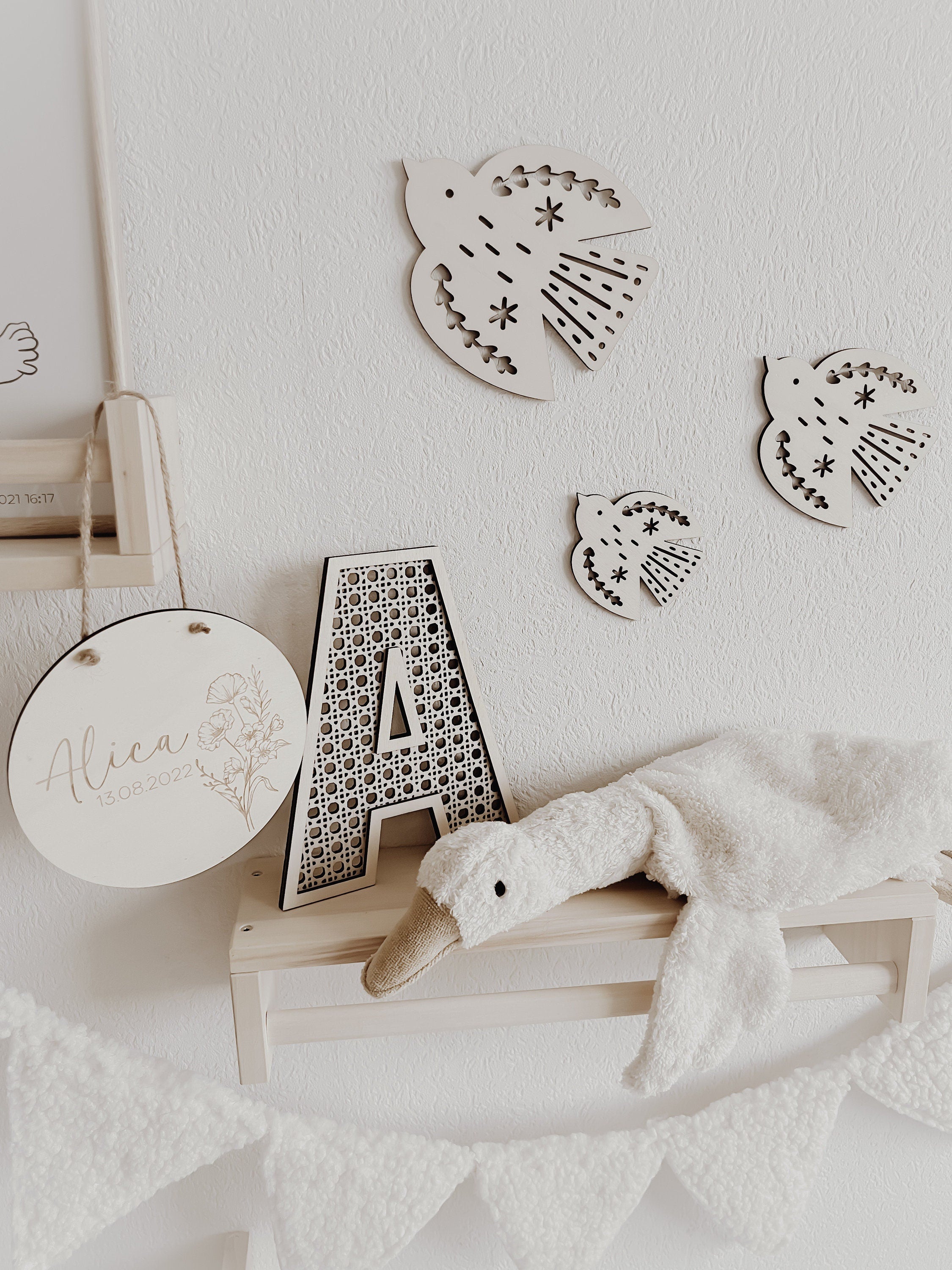 3 Tauben im Set, Wanddekoration für Kinderzimmer und Babyzimmer, minimalistisch - BohoWildflowerVibes