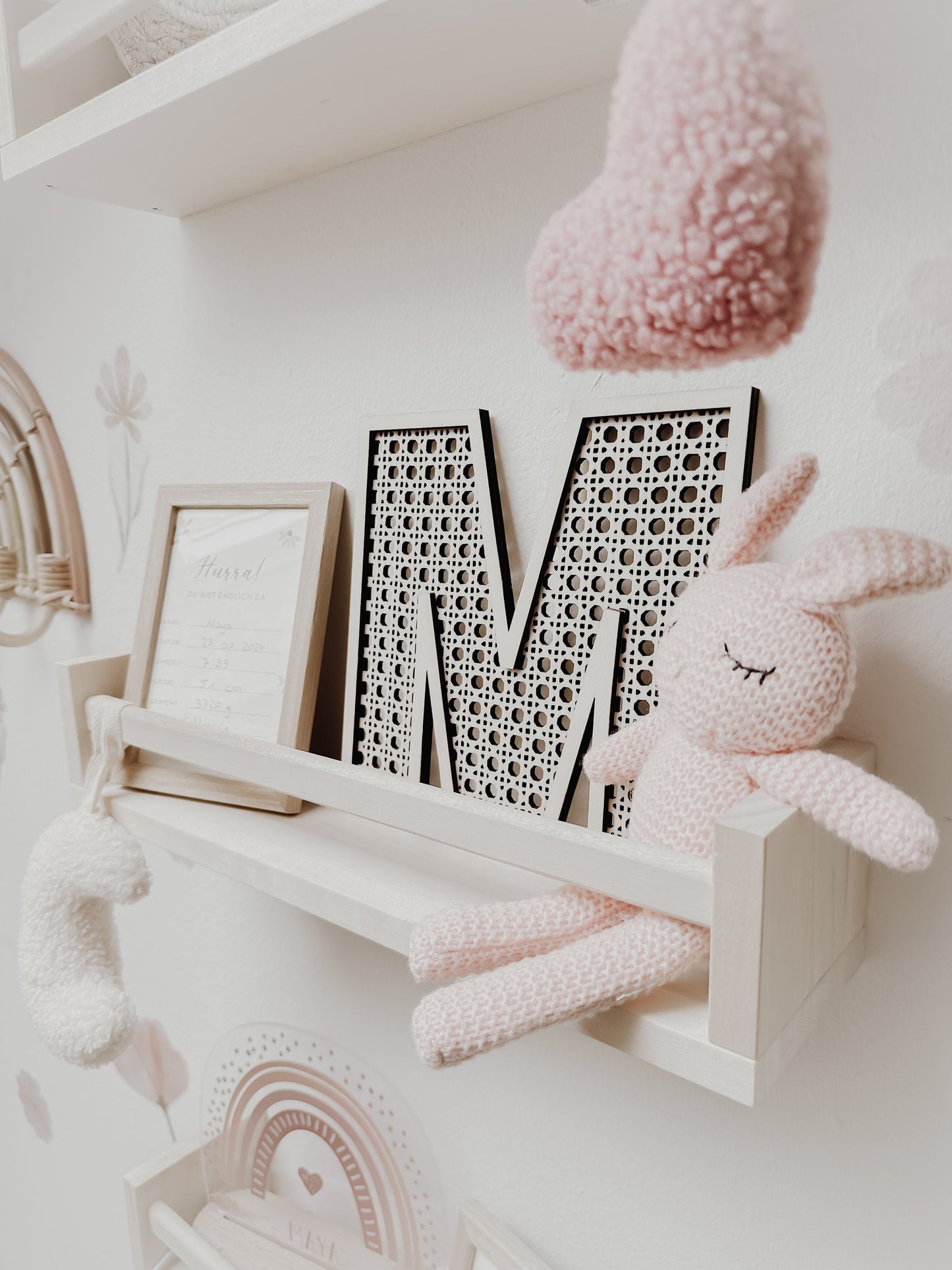 Rattan Buchstabe aus Holz, Wanddekoration, Alphabet, Kinderzimmer und Babyzimmer