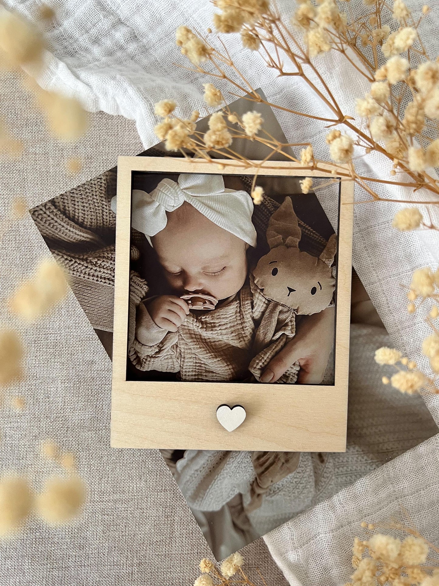 Polaroid Rahmen, Fotorahmen aus Holz - Herz weiß