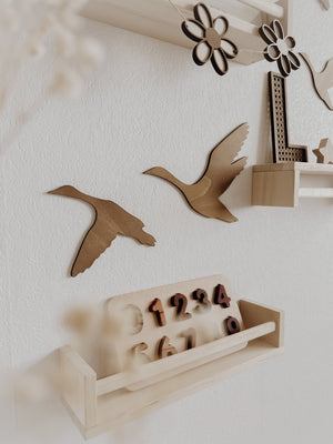4 Fluggänse aus Holz Wanddeko Kinder- und Babyzimmer - Nussbraun - BohoWildflowerVibes