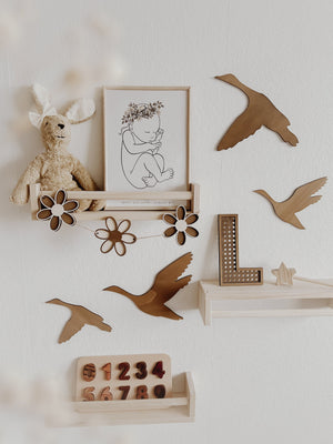 4 Fluggänse aus Holz Wanddeko Kinder- und Babyzimmer - Nussbraun - BohoWildflowerVibes