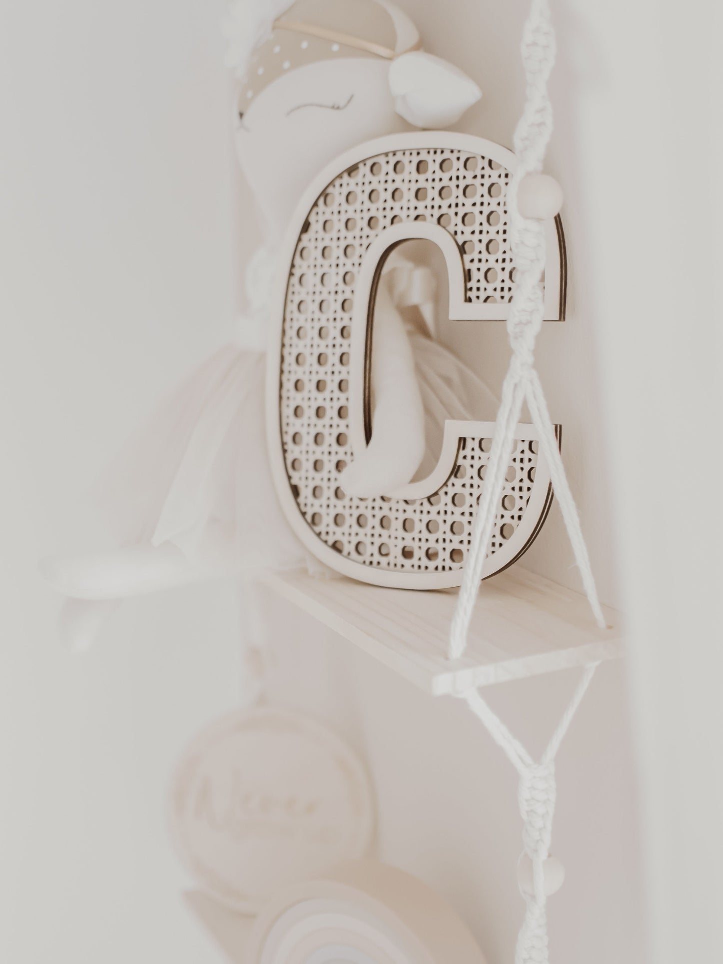 Rattan Buchstabe aus Holz, Wanddekoration, Alphabet, Kinderzimmer und Babyzimmer