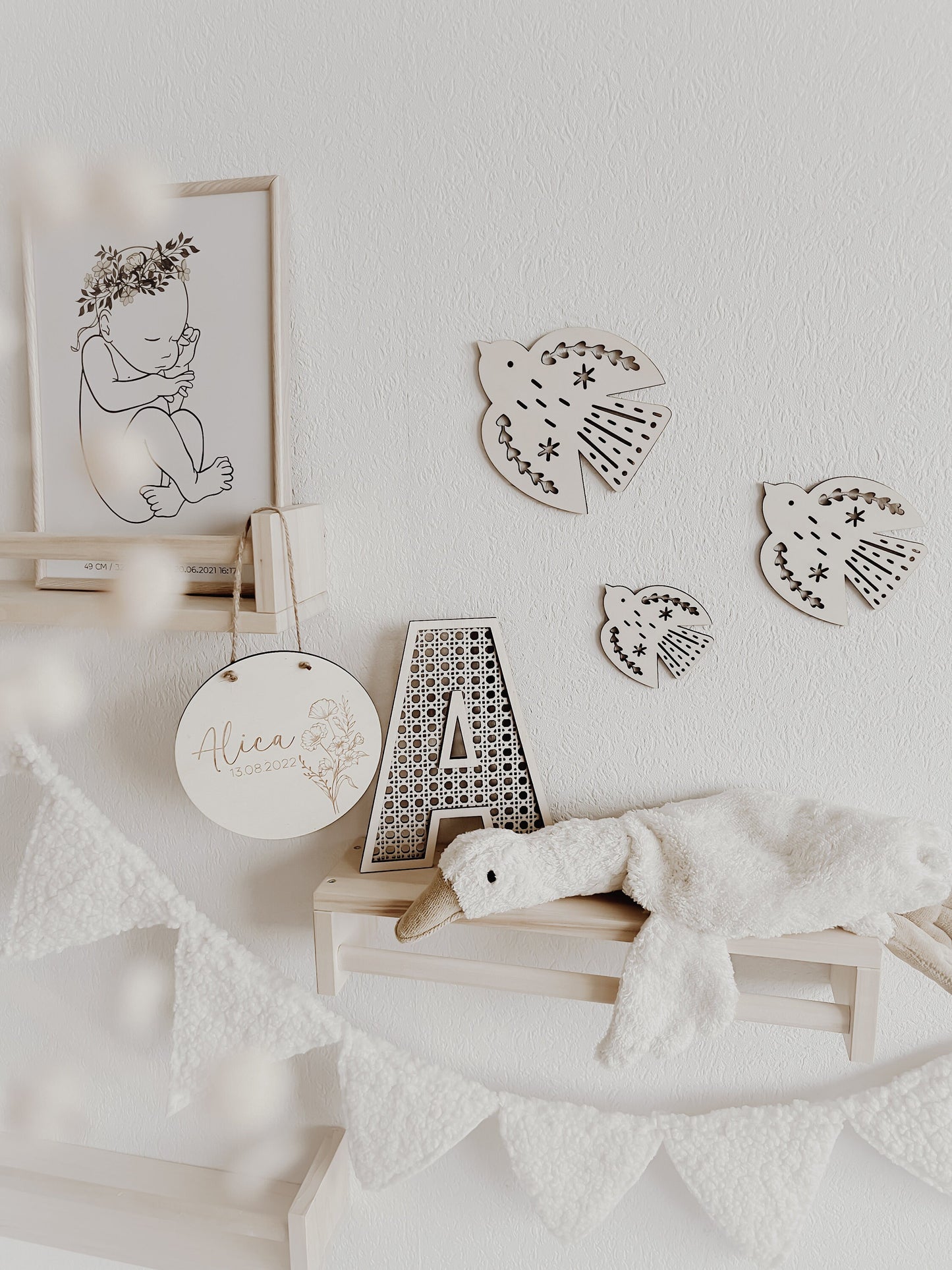 Rattan Buchstabe aus Holz, Wanddekoration, Alphabet, Kinderzimmer und Babyzimmer
