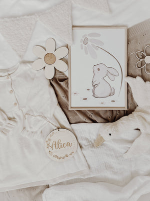 Baby- und Kinderzimmer Poster Hase, handgezeichnet, Aquarell - BohoWildflowerVibes