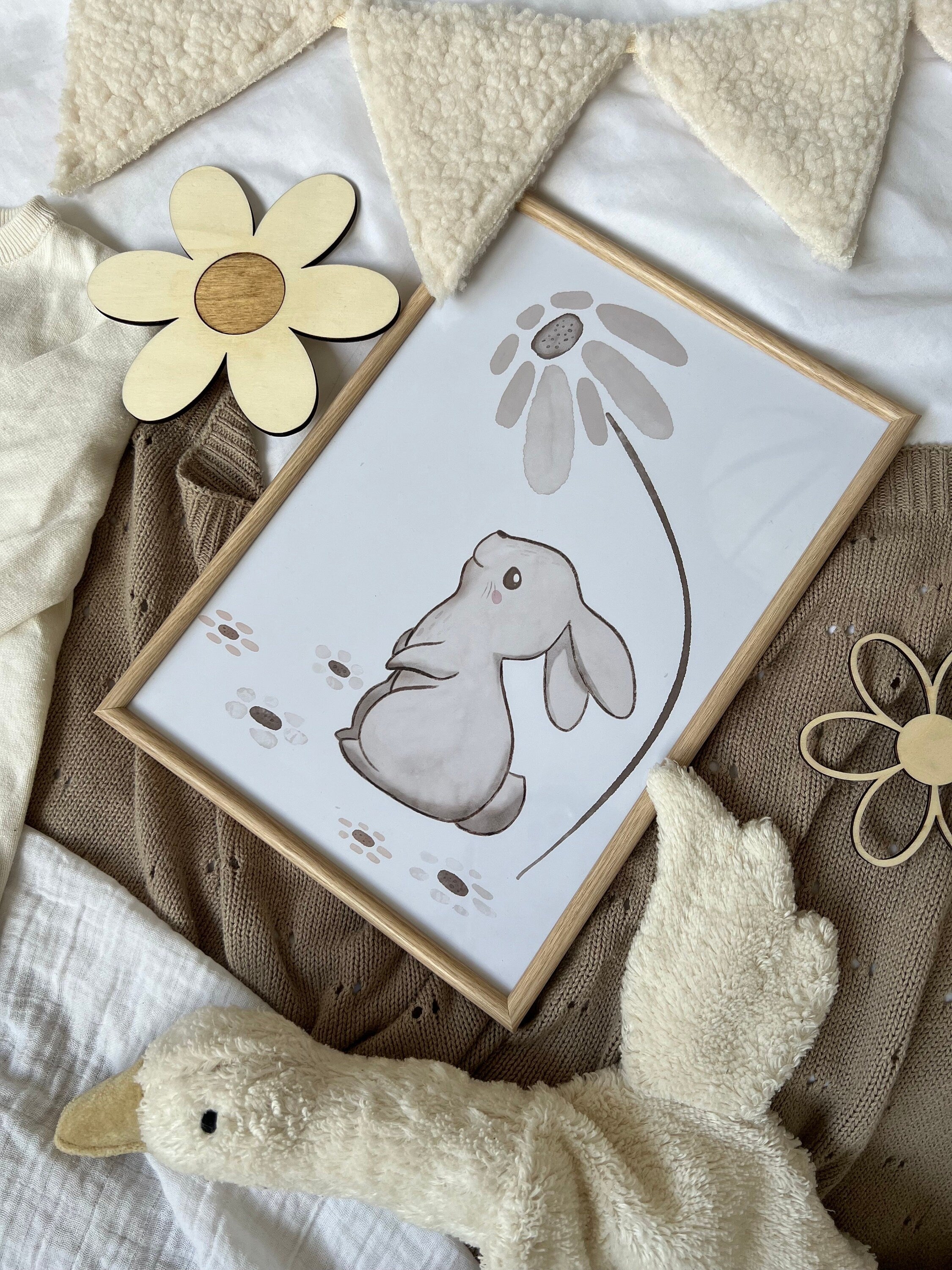 Baby- und Kinderzimmer Poster Hase, handgezeichnet, Aquarell - BohoWildflowerVibes