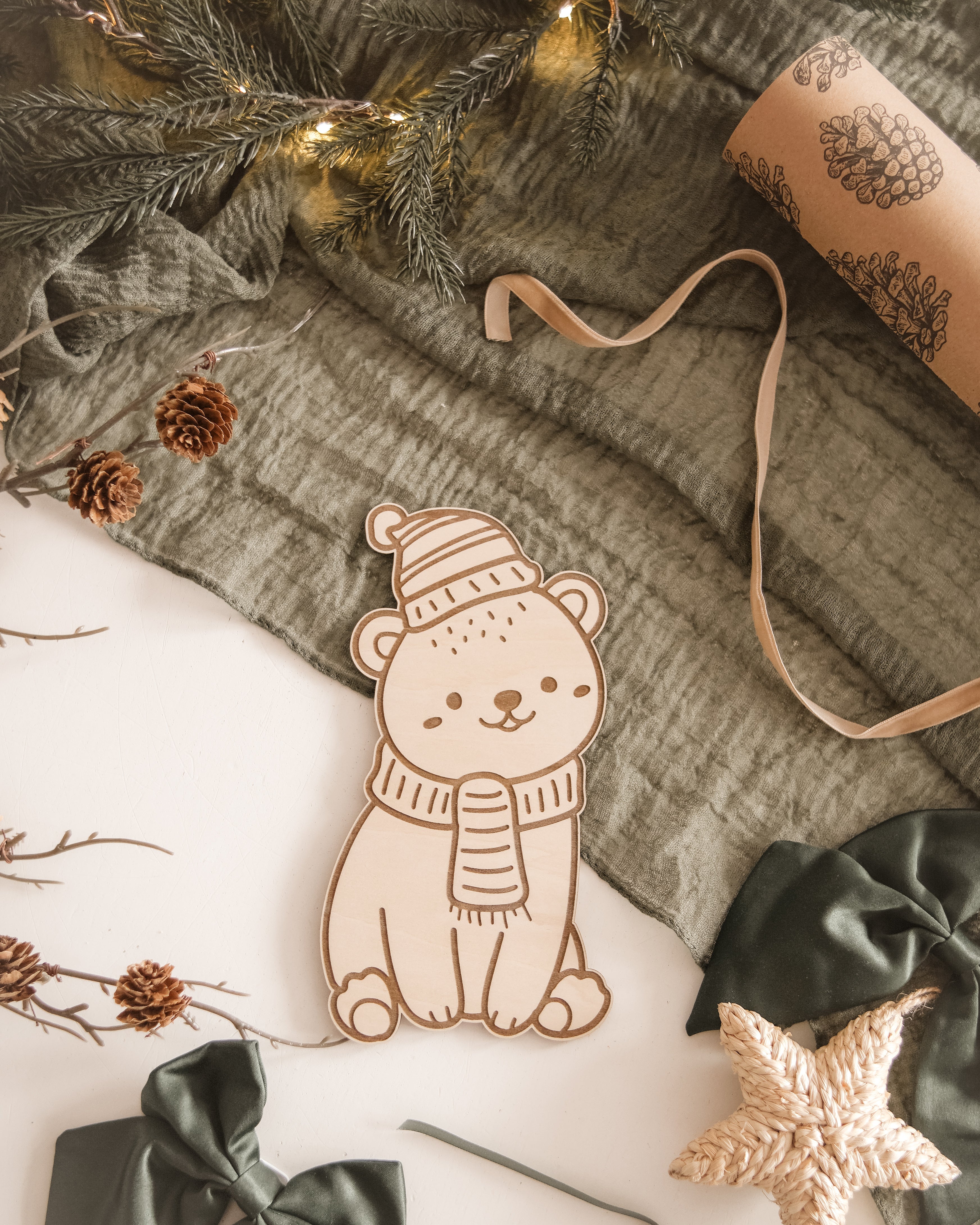 Bär aus Holz - Birke graviert