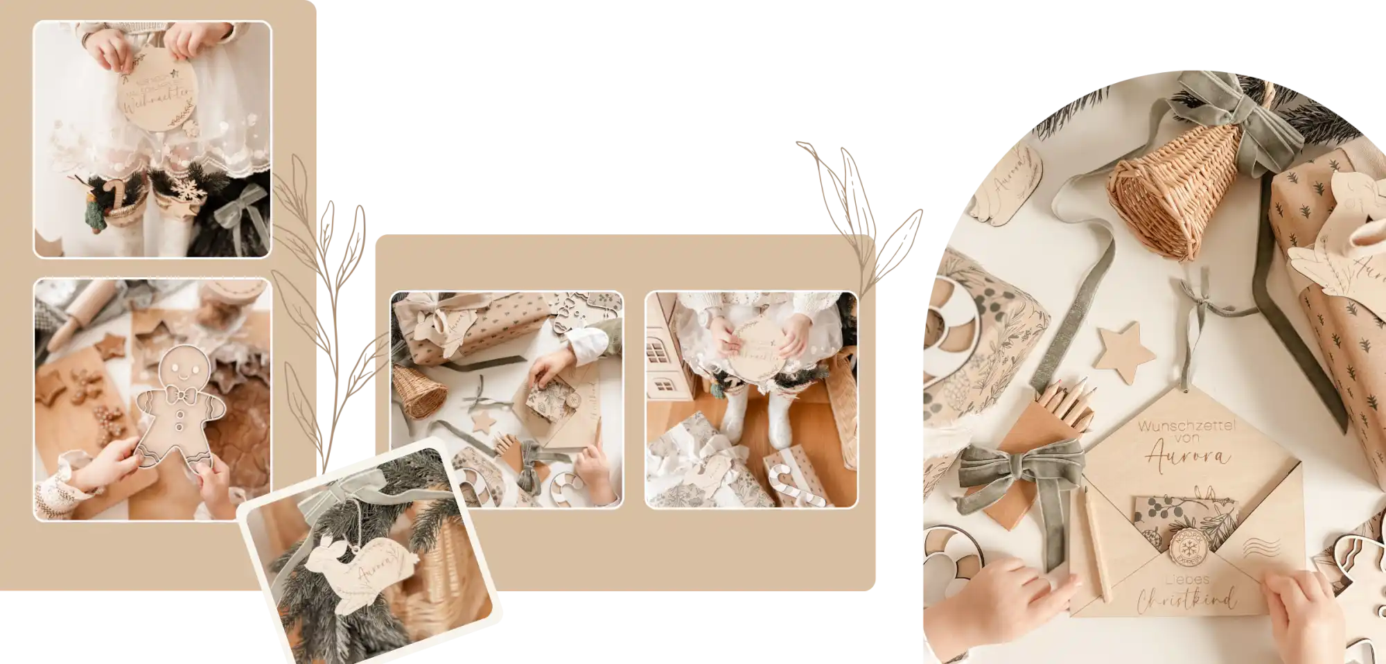 Beige und weißes Pastell-Stoffe-Kissen mit Blumenmuster und Holzknöpfen.