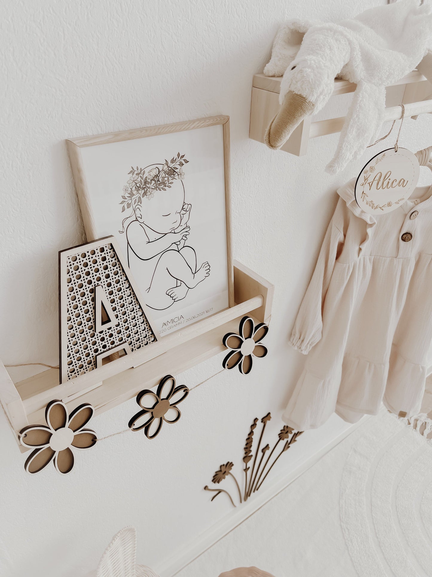 Rattan Buchstabe aus Holz, Wanddekoration, Alphabet, Kinderzimmer und Babyzimmer