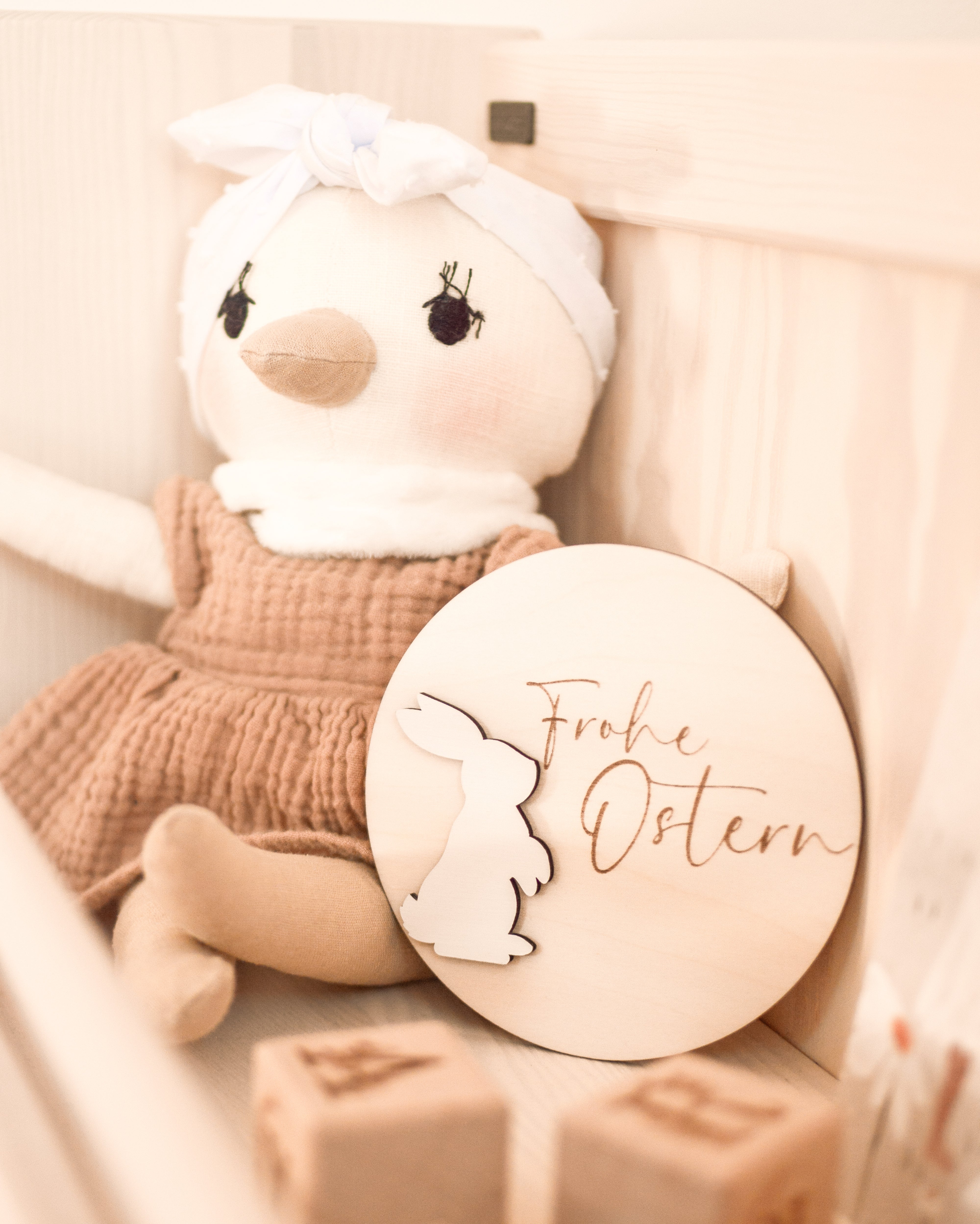 Frohe Ostern Tafel - Hase weiß