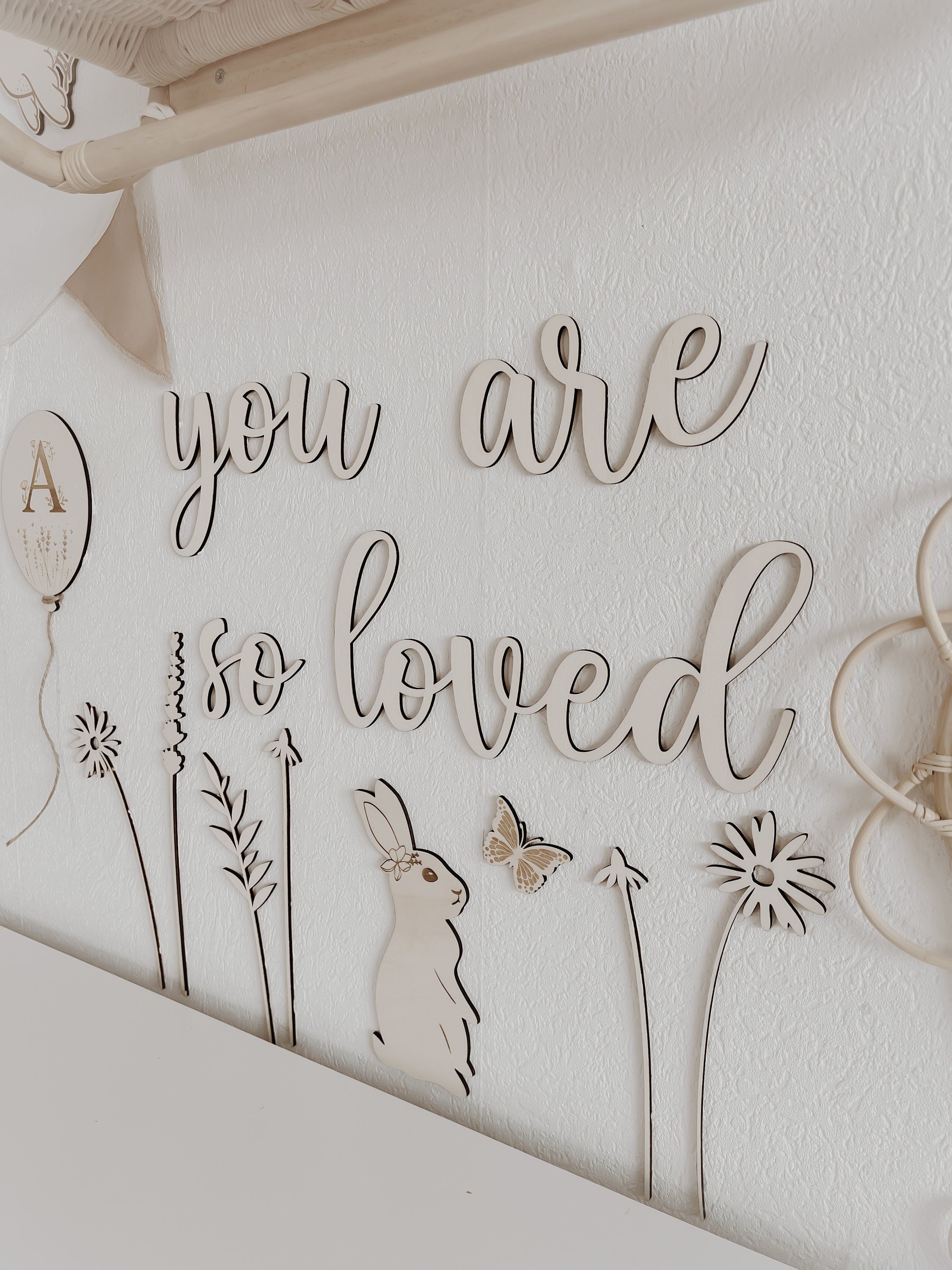 Hase aus Holz Wanddeko für Kinderzimmer, Babyzimmer, 3D Wandtattoo - BohoWildflowerVibes