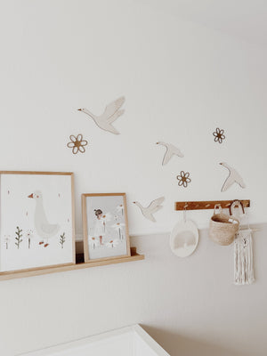 Holzblumen Set - Nussbraun, Wanddeko für Kinderzimmer und Babyzimmer - BohoWildflowerVibes