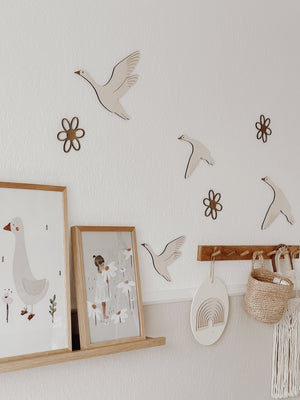 Holzblumen Set - Nussbraun, Wanddeko für Kinderzimmer und Babyzimmer - BohoWildflowerVibes