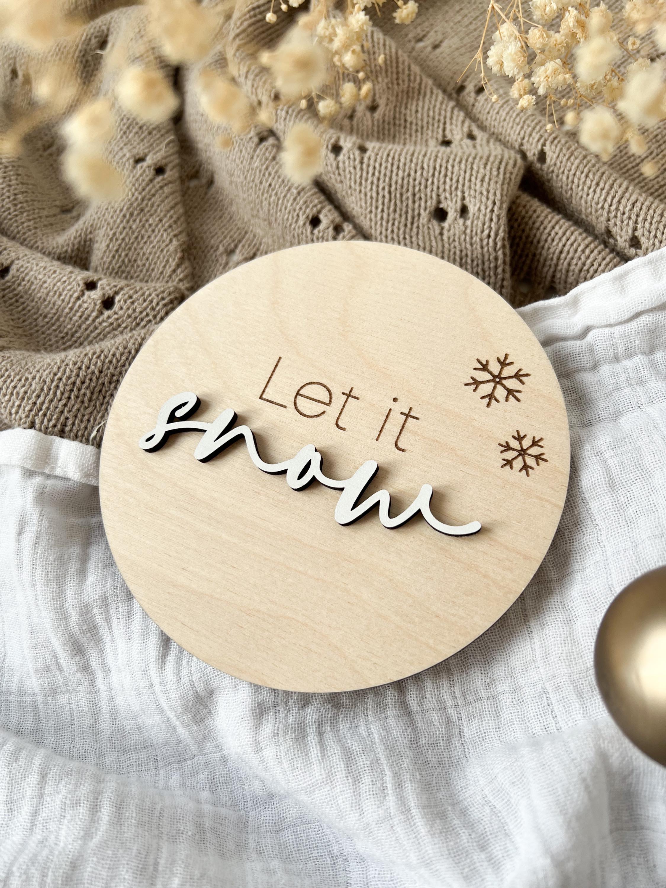 Let it snow - Holztafel, Meilensteinkarte, Holzschild - BohoWildflowerVibes