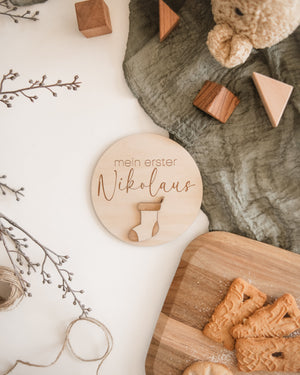 Mein erster Nikolaus - Holztafel Meilensteinkarte aus Holz