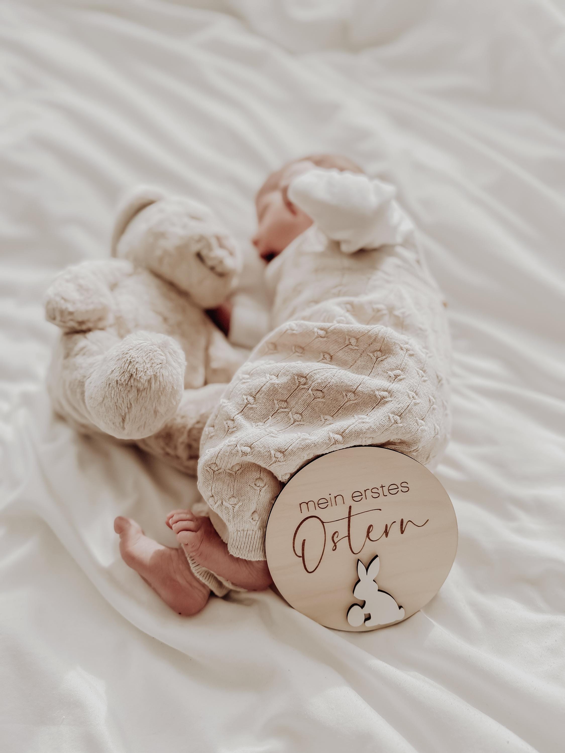 Mein erstes Ostern Meilensteinkarte - Hase weiß, Baby - BohoWildflowerVibes