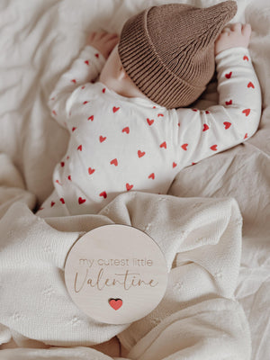 my cutest little Valentine - Tafel aus Holz - weiß, Meilensteinkarte zum Valentinstag - BohoWildflowerVibes