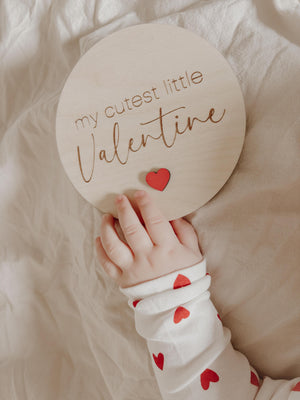 my cutest little Valentine - Tafel aus Holz - weiß, Meilensteinkarte zum Valentinstag - BohoWildflowerVibes