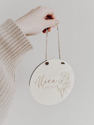 Personalisiertes Holzschild mit Geburtsblume, 12 Motive - BohoWildflowerVibes