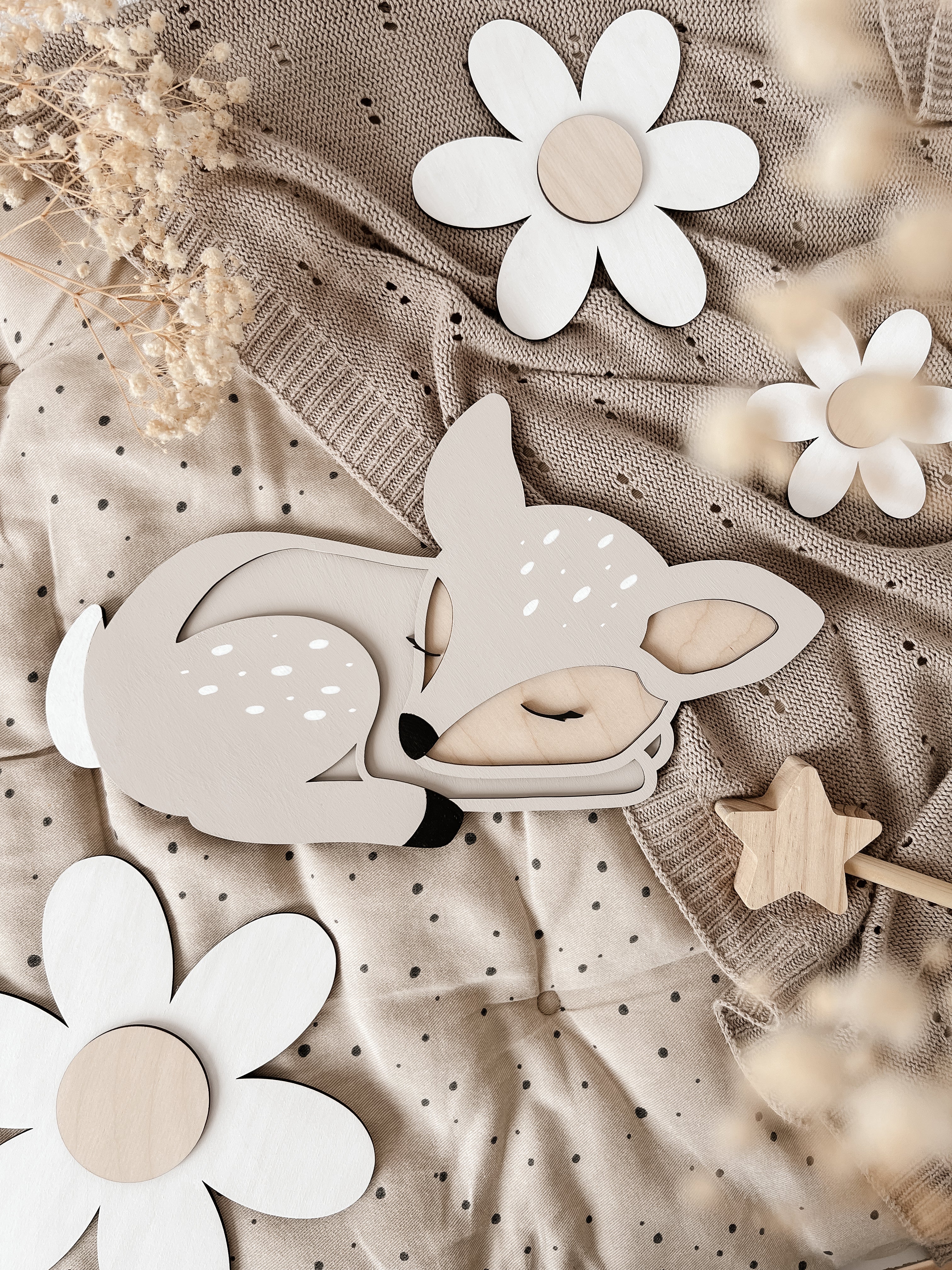 Reh aus Holz - Beige, Birke - BohoWildflowerVibes