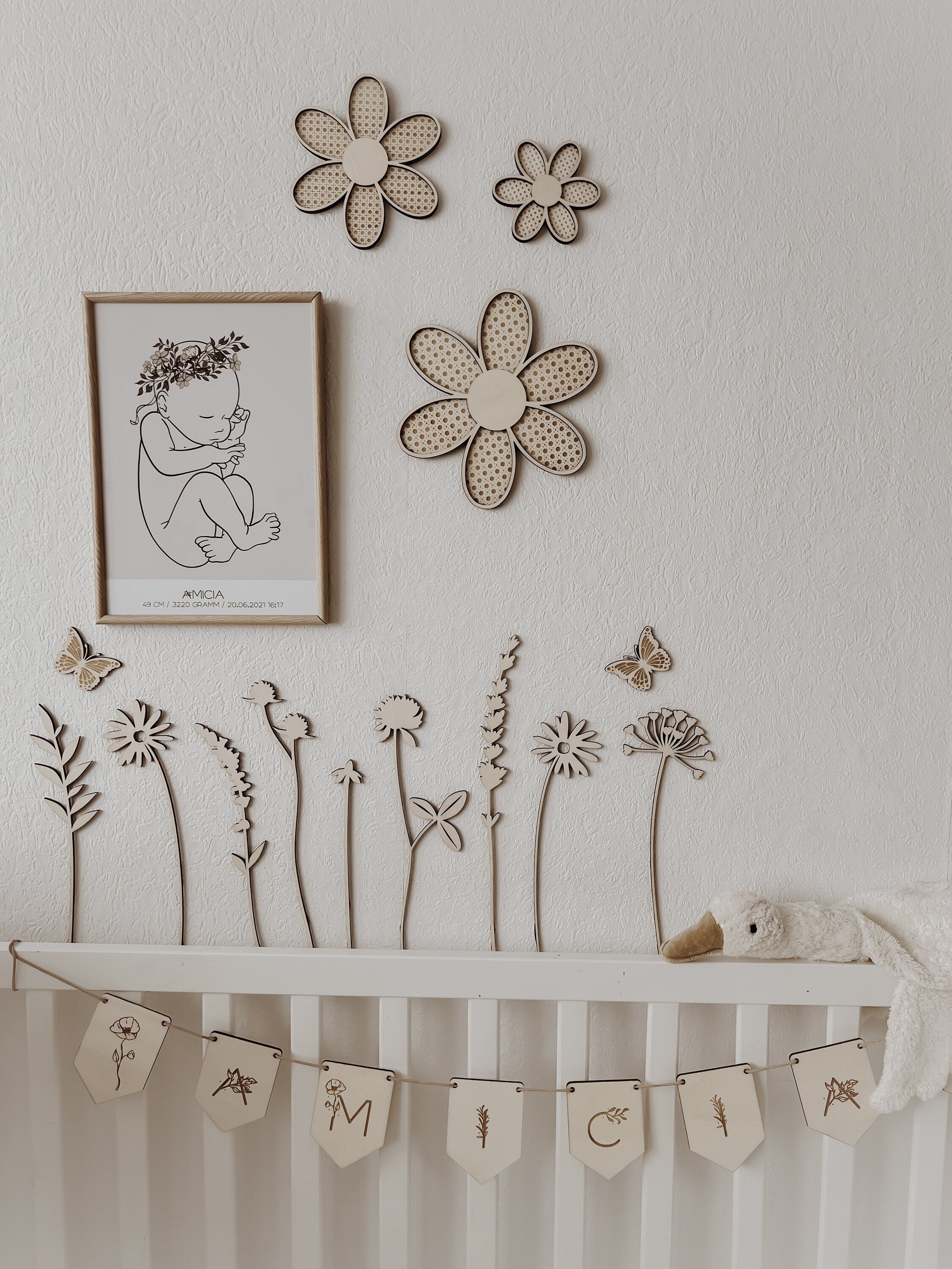 Wildblumen aus Holz im Set 9 Stück Wanddekoration - BohoWildflowerVibes