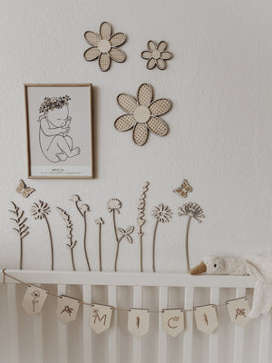 Wildblumen aus Holz im Set 9 Stück Wanddekoration - BohoWildflowerVibes