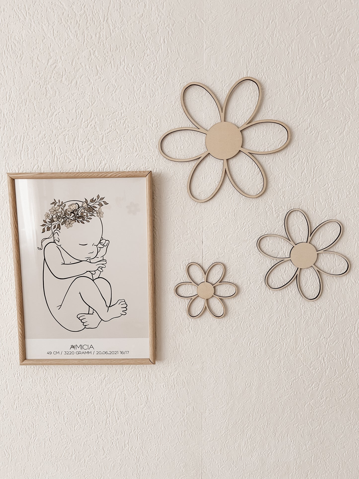 3 Holzblumen Wanddeko für Kinder- und Babyzimmer
