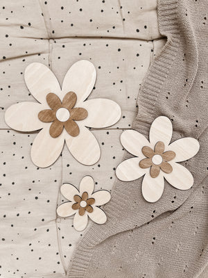 3 Holzblumen - Birke nussbraun