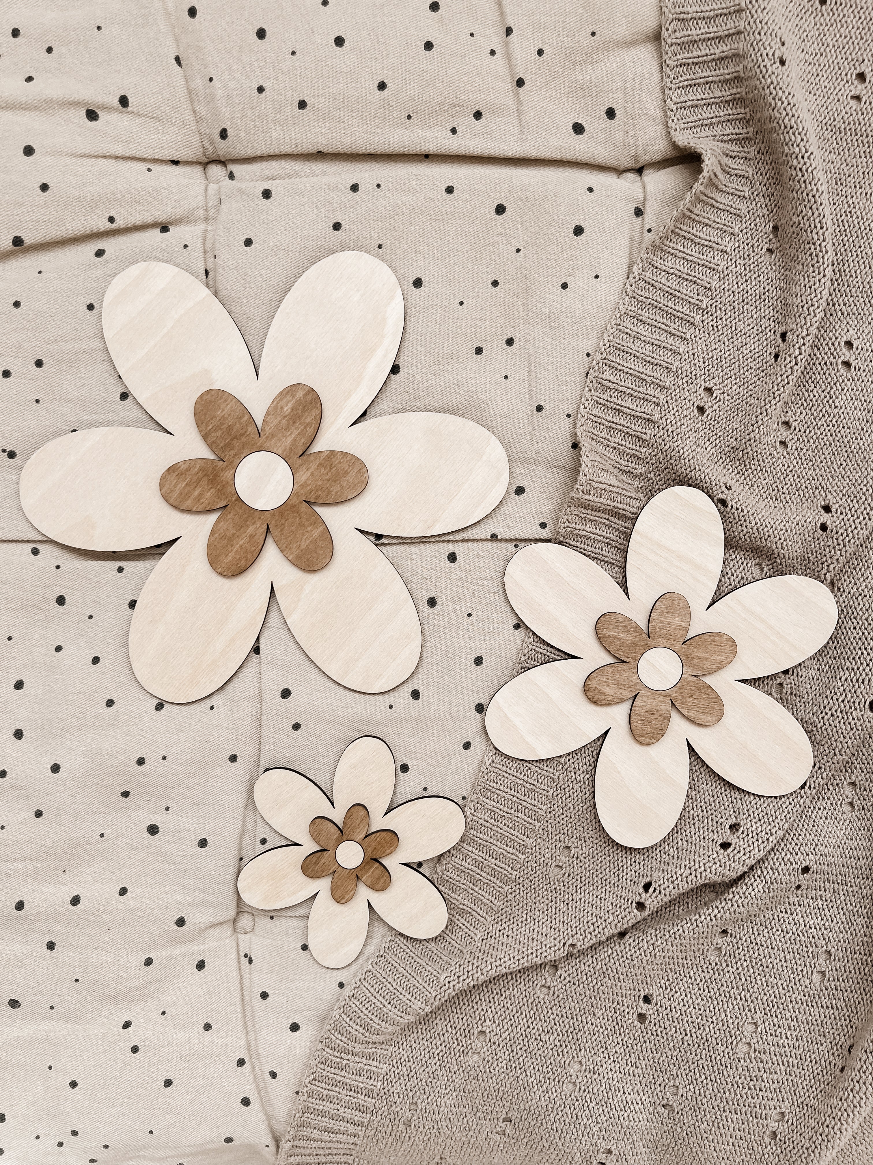 3 Holzblumen - Birke nussbraun