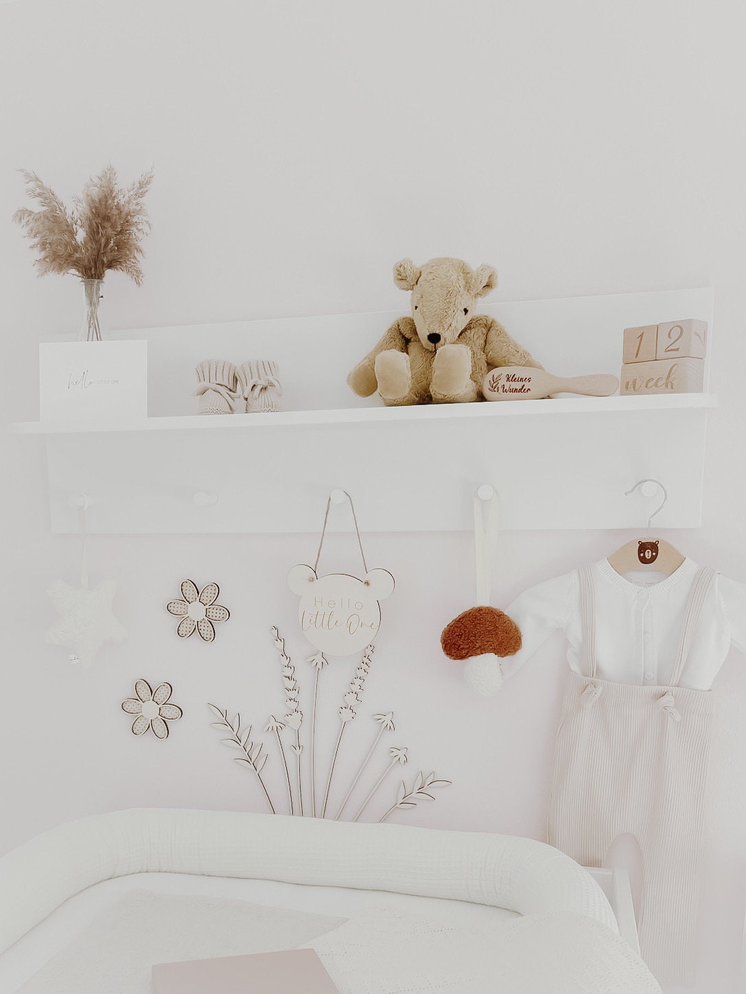 3 Holzblumen mit Rattan Gravur Wanddeko für Kinderzimmer und Babyzimmer - BohoWildflowerVibes