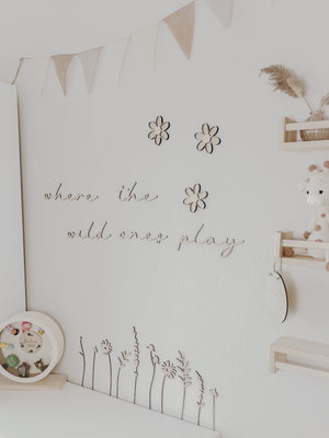 3 Holzblumen mit Rattan Gravur Wanddeko für Kinderzimmer und Babyzimmer - BohoWildflowerVibes