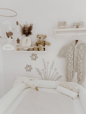 3 Holzblumen mit Rattan Gravur Wanddeko für Kinderzimmer und Babyzimmer - BohoWildflowerVibes