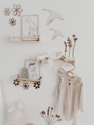 3 Holzblumen - Nussbraun Gänseblümchen Wanddeko für Kinderzimmer und Babyzimmer