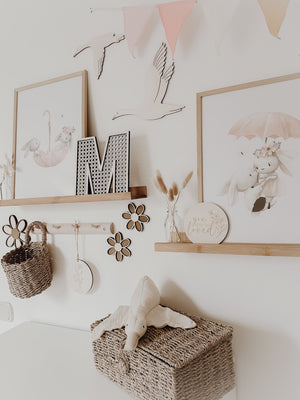 3 Holzblumen - Nussbraun Gänseblümchen Wanddeko für Kinderzimmer und Babyzimmer