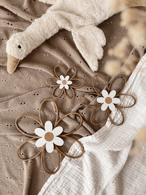 3 Holzblumen - nussbraun, weiß - BohoWildflowerVibes