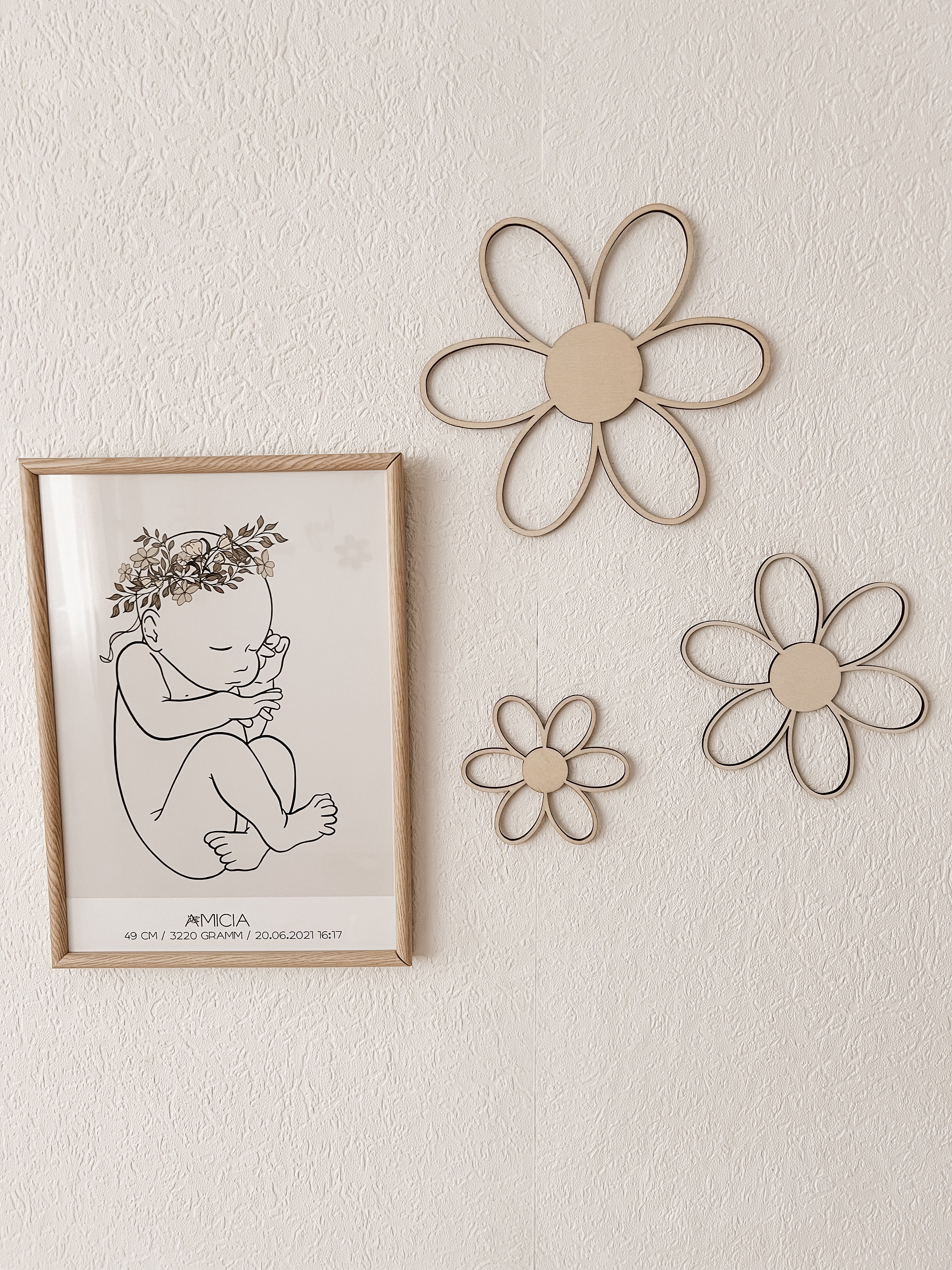 3 Holzblumen Wanddeko für Kinder- und Babyzimmer - BohoWildflowerVibes