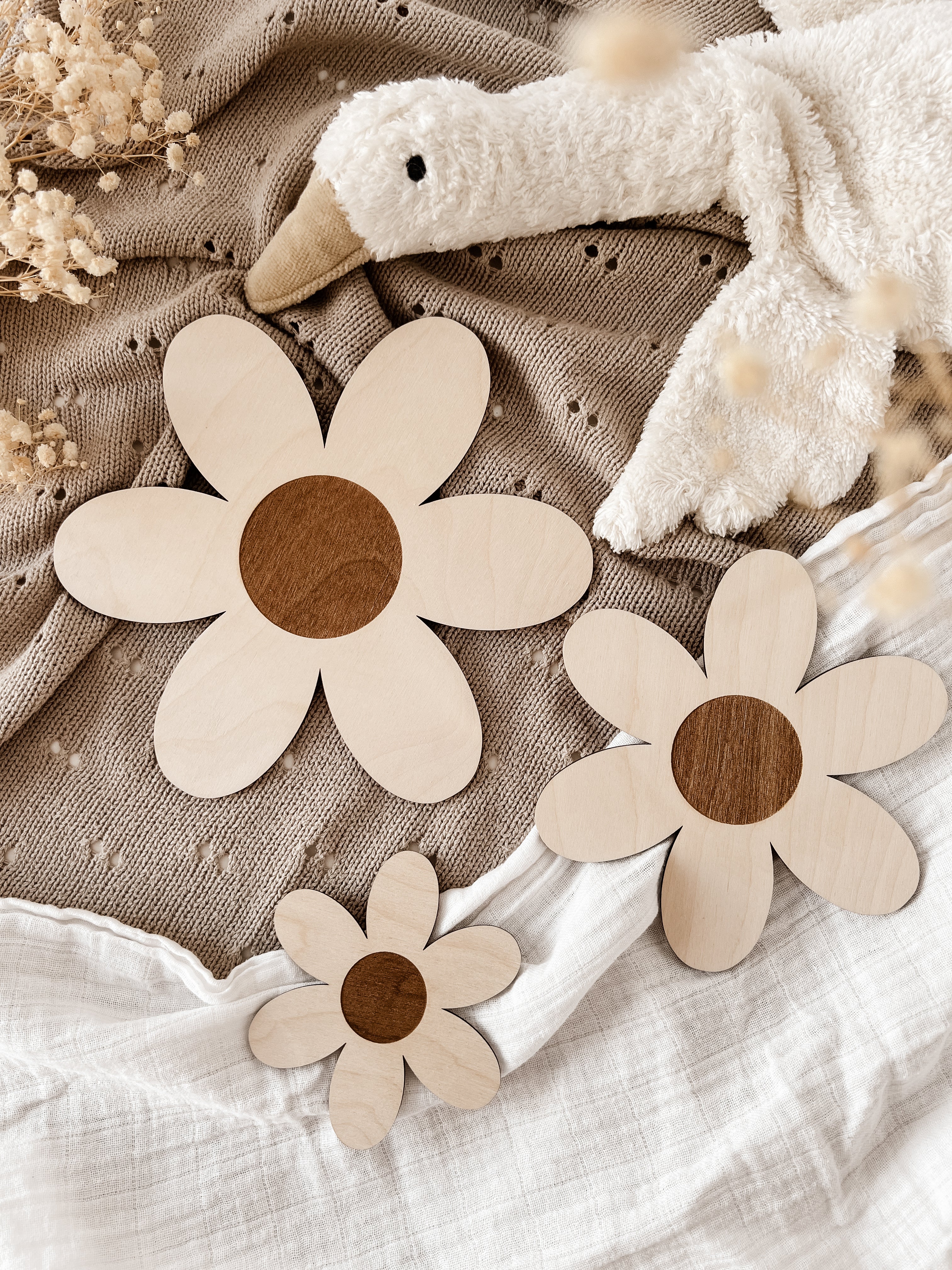 3 Holzblumen - graviert - BohoWildflowerVibes