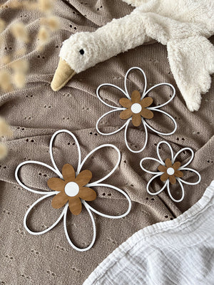 3 Holzblumen - weiß, nussbraun - BohoWildflowerVibes