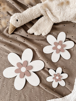 3 Holzblumen - weiß, rosé/violett - BohoWildflowerVibes