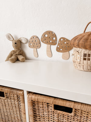 3 Pilze aus Holz - Nussbraun, Birke - BohoWildflowerVibes