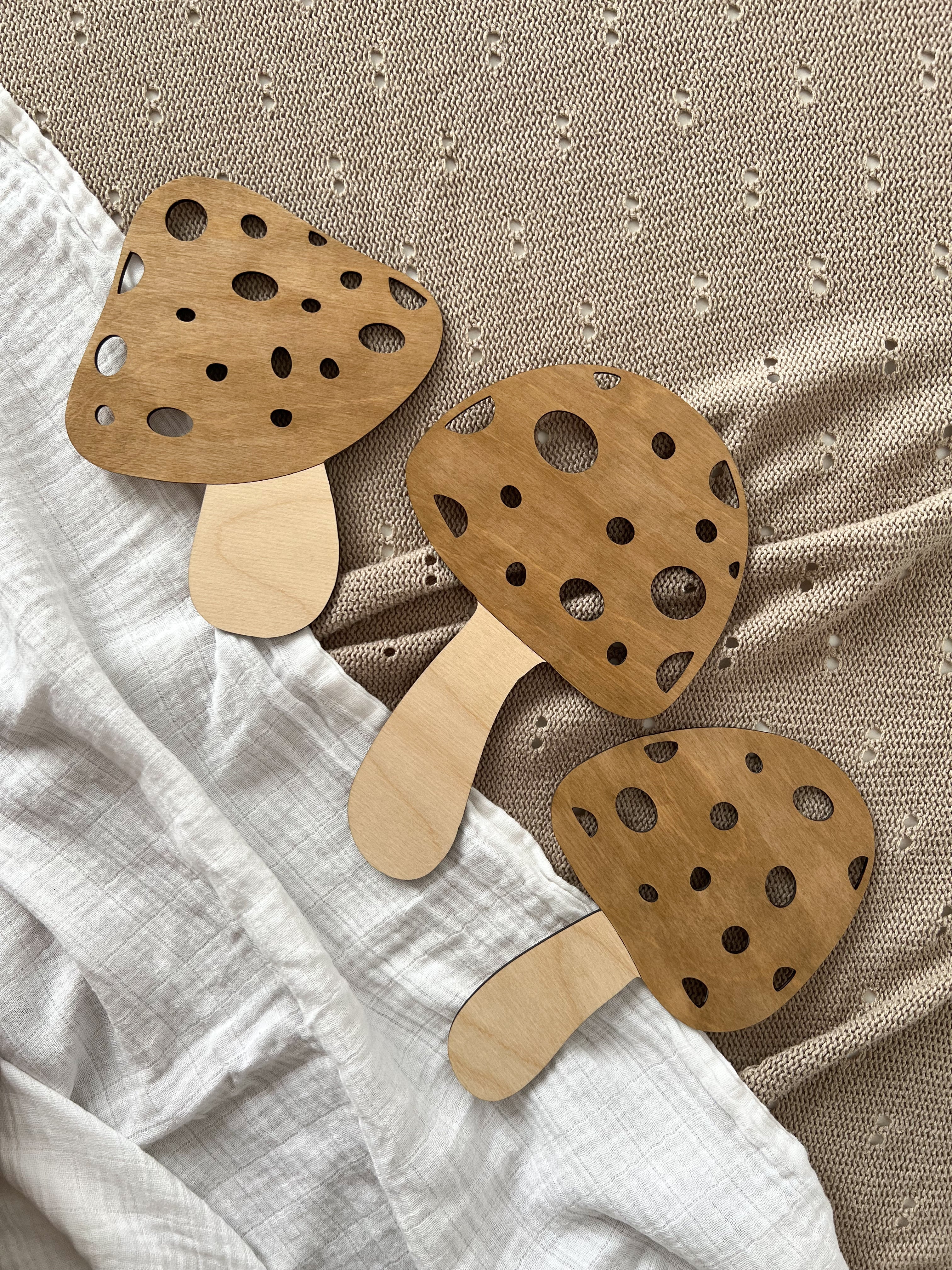 3 Pilze aus Holz - Nussbraun, Birke - BohoWildflowerVibes